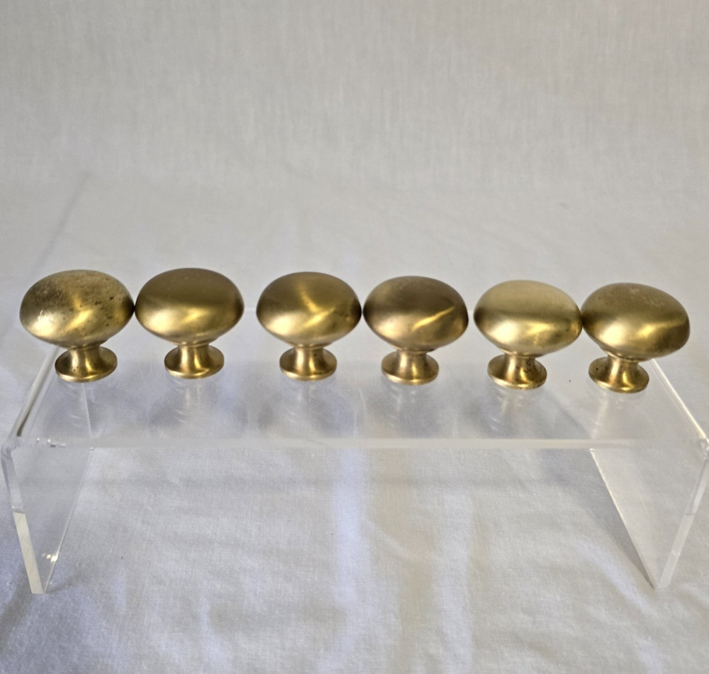 Lot of 6 Vintage Solid Brass Door Drawer Cabinet Round Knob Pulls 1 1/4"
